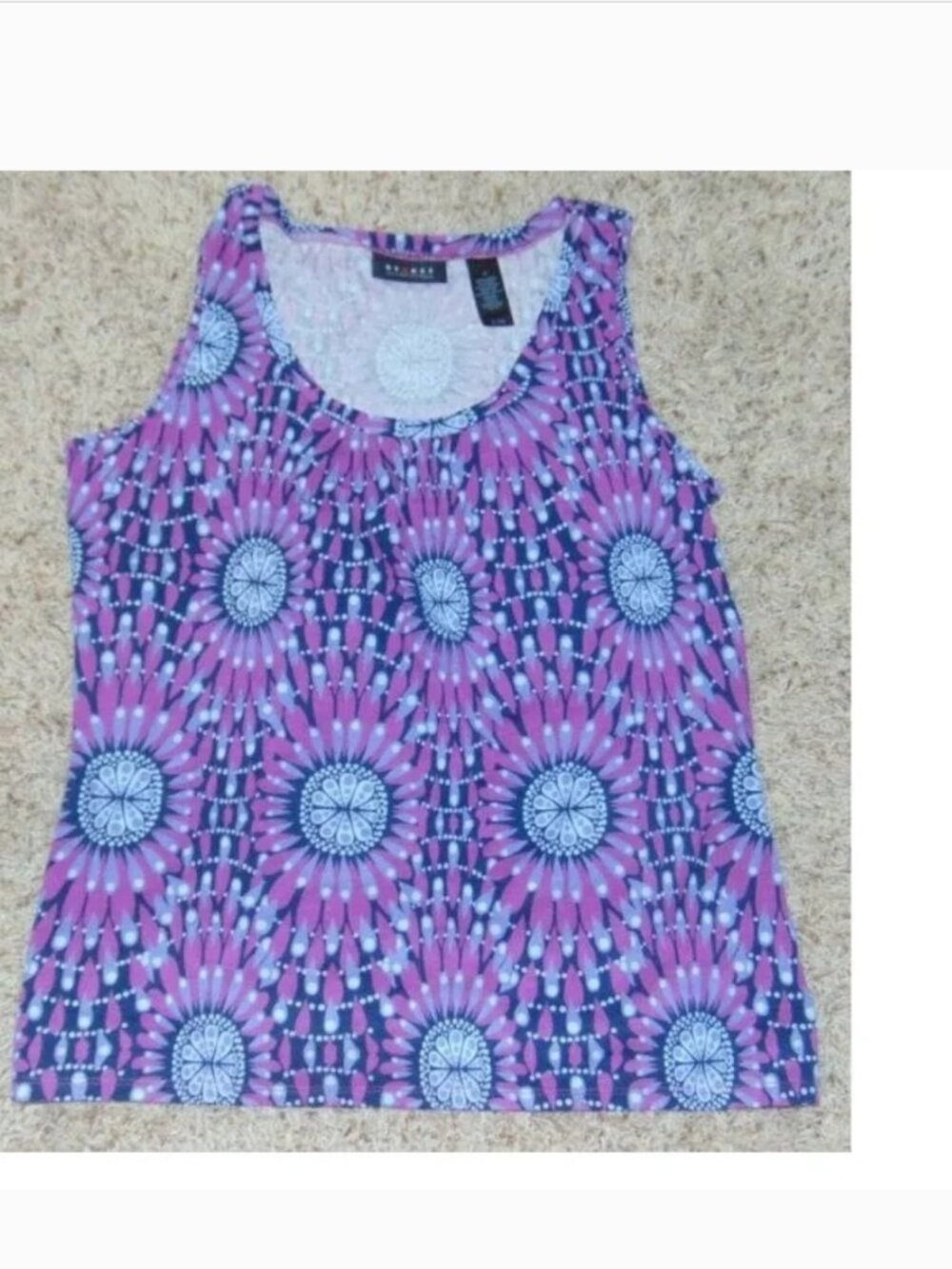 Axcess Tank Top Womens M Purple Blue Floral Sleeveless Scoop Neck Shirt